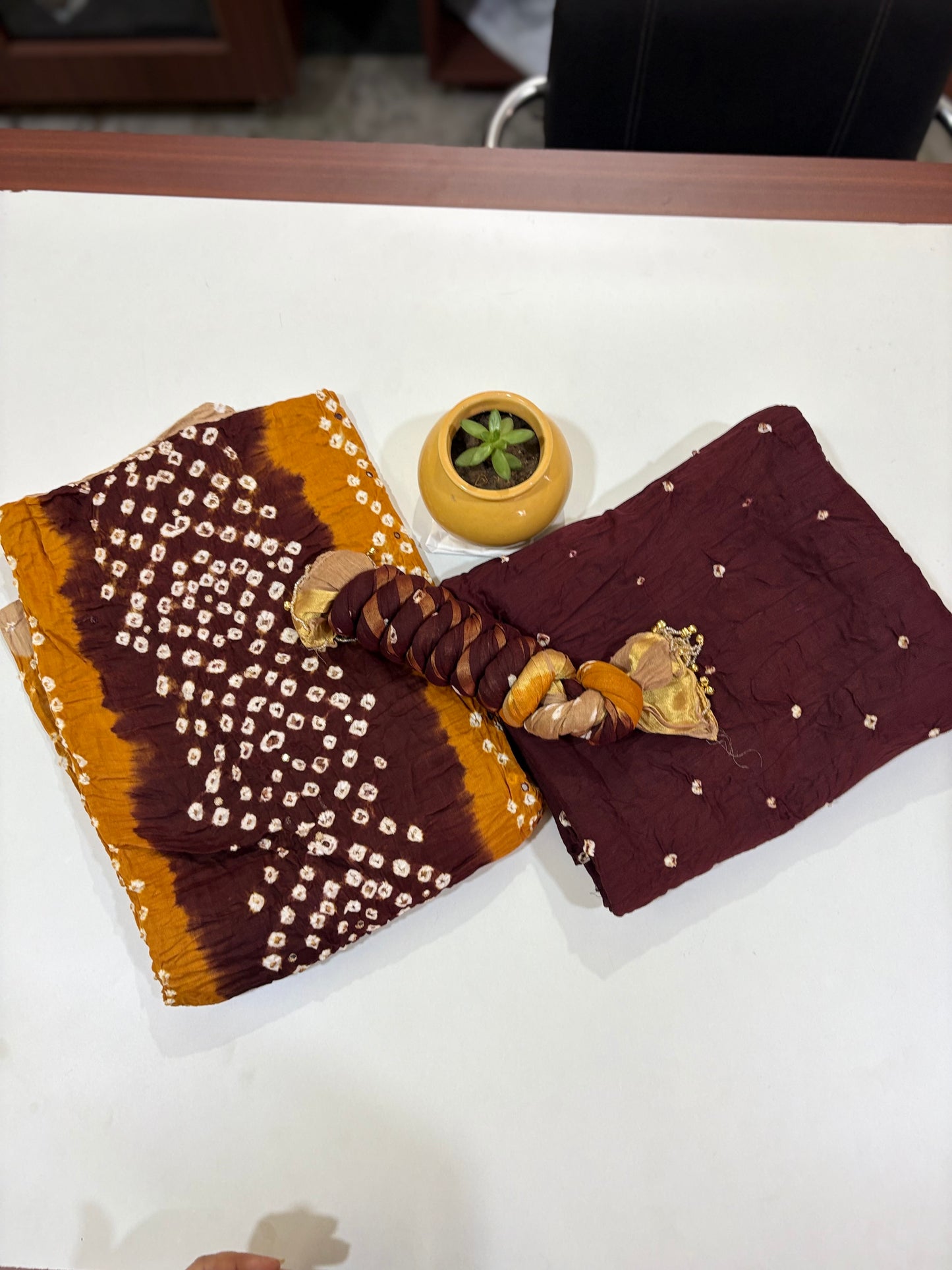 Black and Mustard | Three Piece |  Bandhini | Unstitched Cotton Suit Set