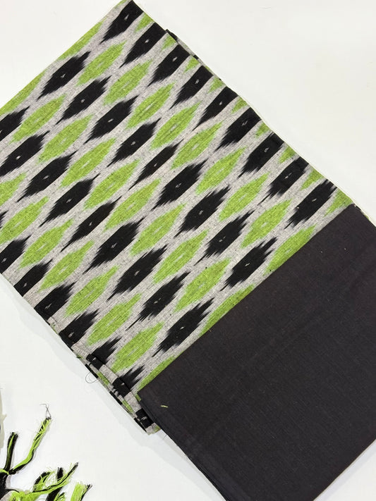 Green and Black | Three Piece |  Ikat | Unstitched Cotton Suit Set