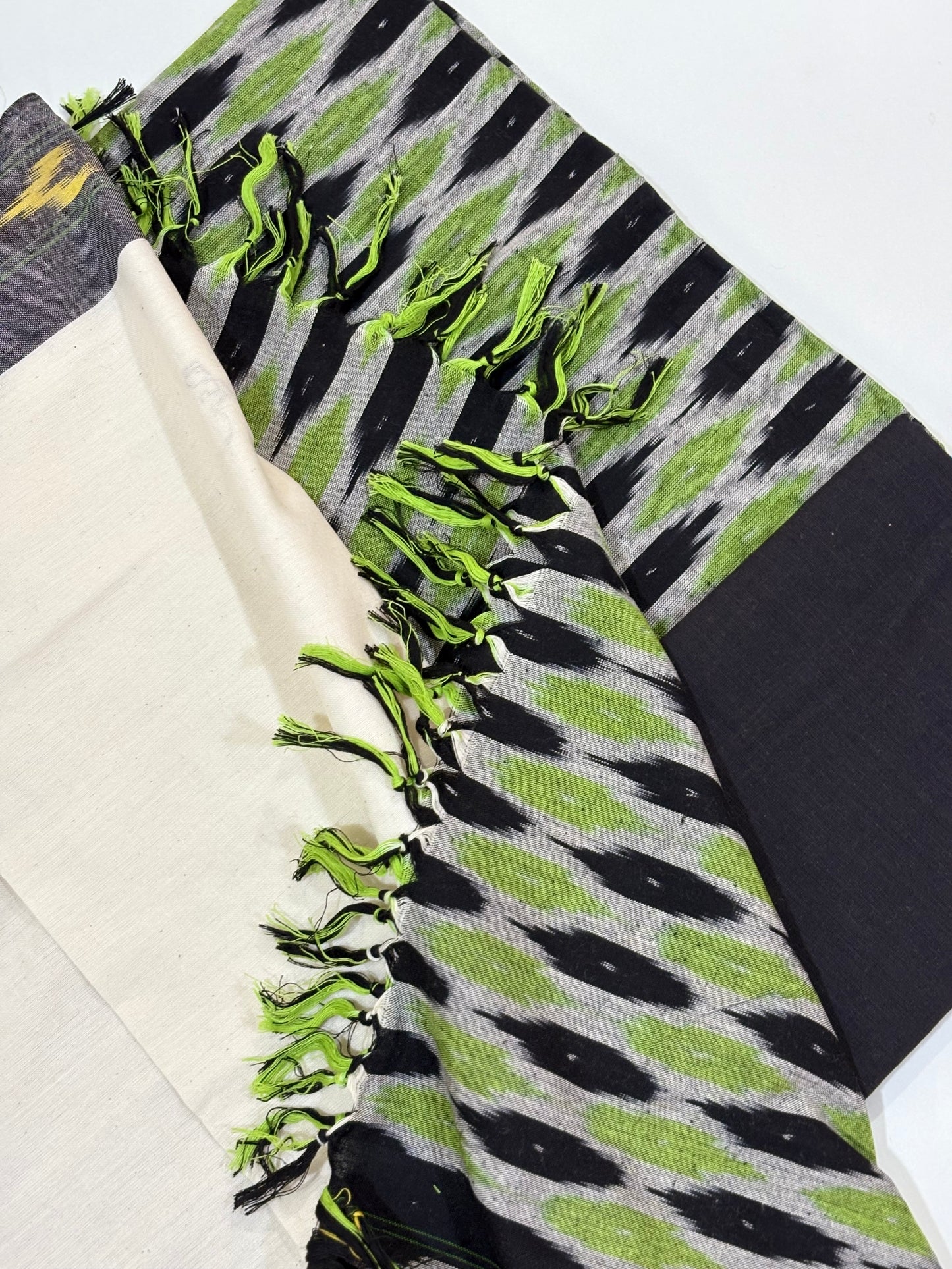 Green and Black | Three Piece |  Ikat | Unstitched Cotton Suit Set