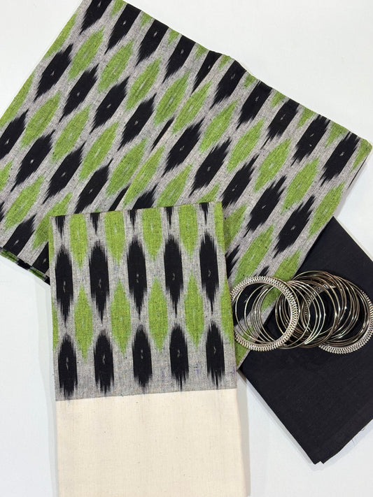 Green and Black | Three Piece |  Ikat | Unstitched Cotton Suit Set